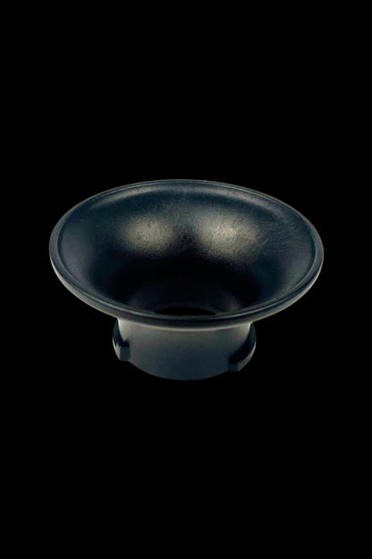 Close-up front view of the black Venty Vaporizer Herb Funnel bowl against a solid black background.