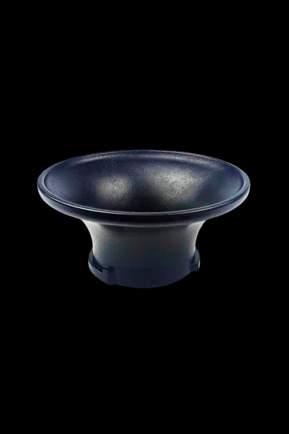 Close-up front view of the black Venty Vaporizer Herb Funnel against a solid black background, showing its wide, shallow bowl and curved rim.
