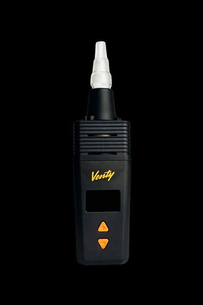 Black Verity cannabis vaporizer with digital display and control buttons.