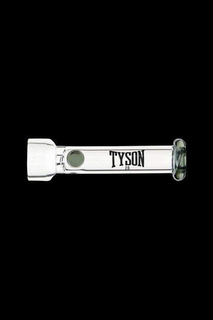 Silver cannabis pipe with "TYSON 2.0" branding, isolated on a black background.
