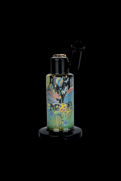 Glass bubbler with vibrant, whimsical botanical and fantastical imagery.