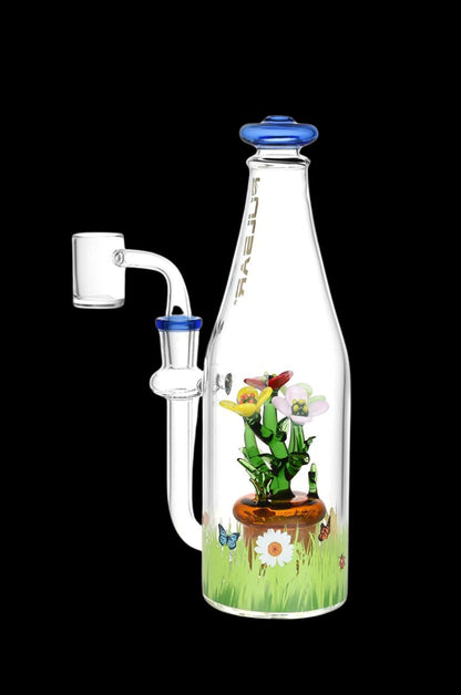 Glass water pipe featuring a floral garden scene.