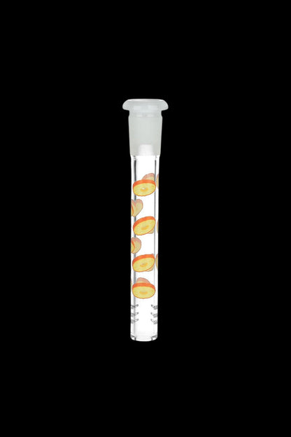Glass cannabis pipe with colorful floral design.