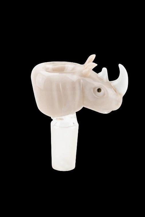 Ceramic rhino-shaped bowl piece for a water pipe.