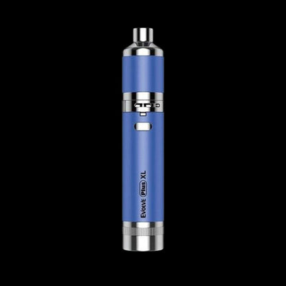 Blue cannabis oil vape pen with “Evolve Plus XL” text.