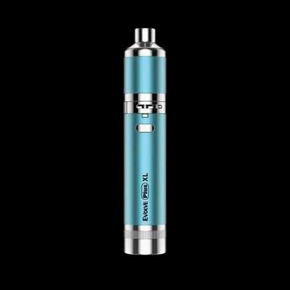 Teal cannabis vaporizer pen with “Evolve Plus XL” branding.