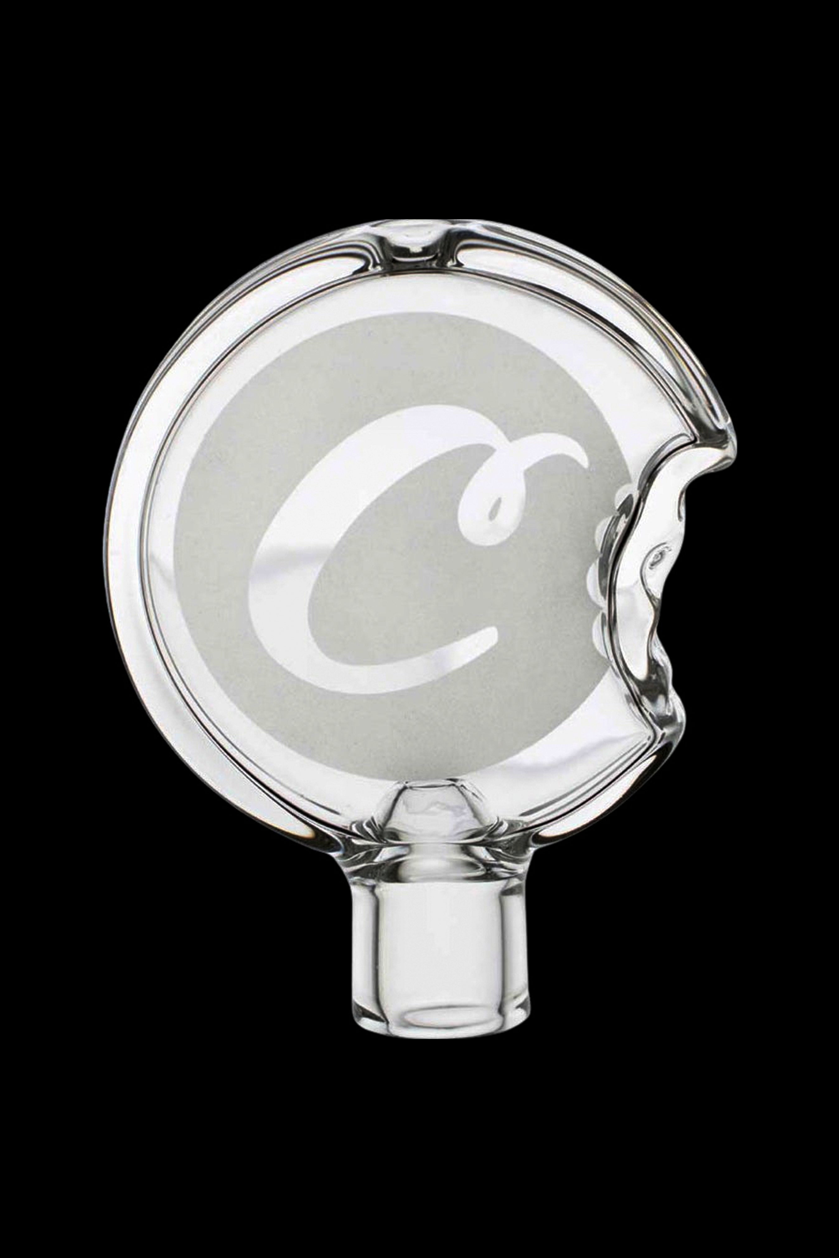 Clear glass cannabis oil rig bubbler with a circular design.