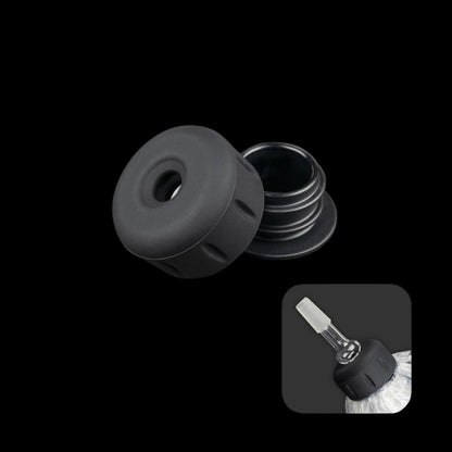 Black cannabis oil applicator tip and screw-on base, with inset photo of applicator filled with oil.