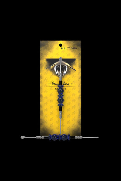 Yellow packaging displays a cannabis oil applicator with a bee motif and “Honey Herbs” branding.