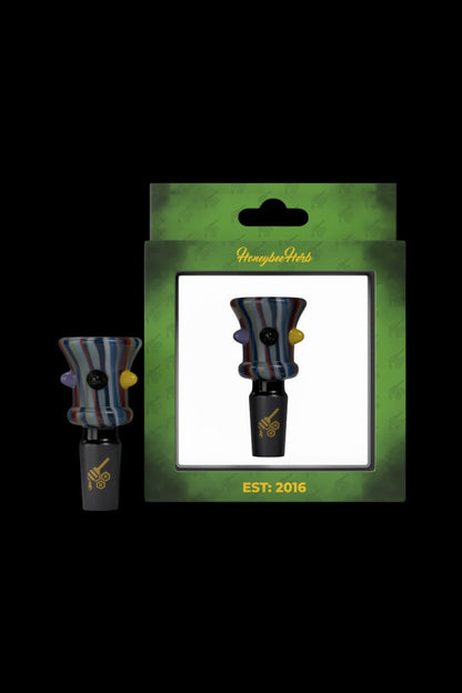 Glass cannabis pipe in packaging labeled "Honeybee Herbs Est. 2016".