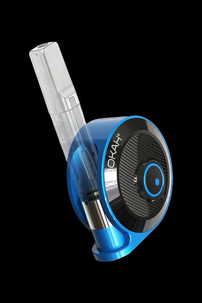 Blue and black cannabis vaporizer with a glass stem.