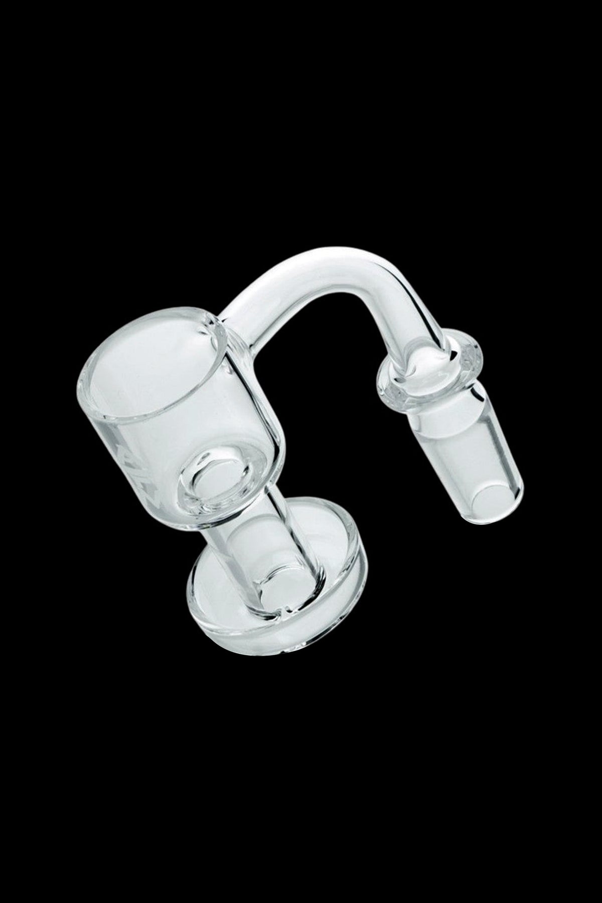 Clear glass dab rig banger with curved neck.