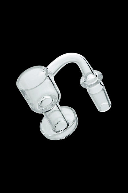 Clear glass dab rig banger with curved neck.