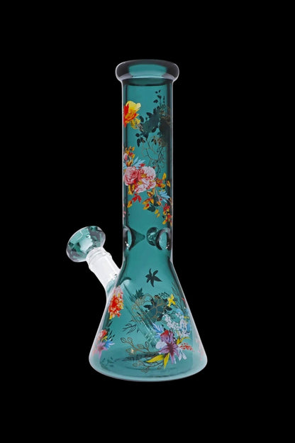 Famous Design Floral Lush Beaker Bong - Teal