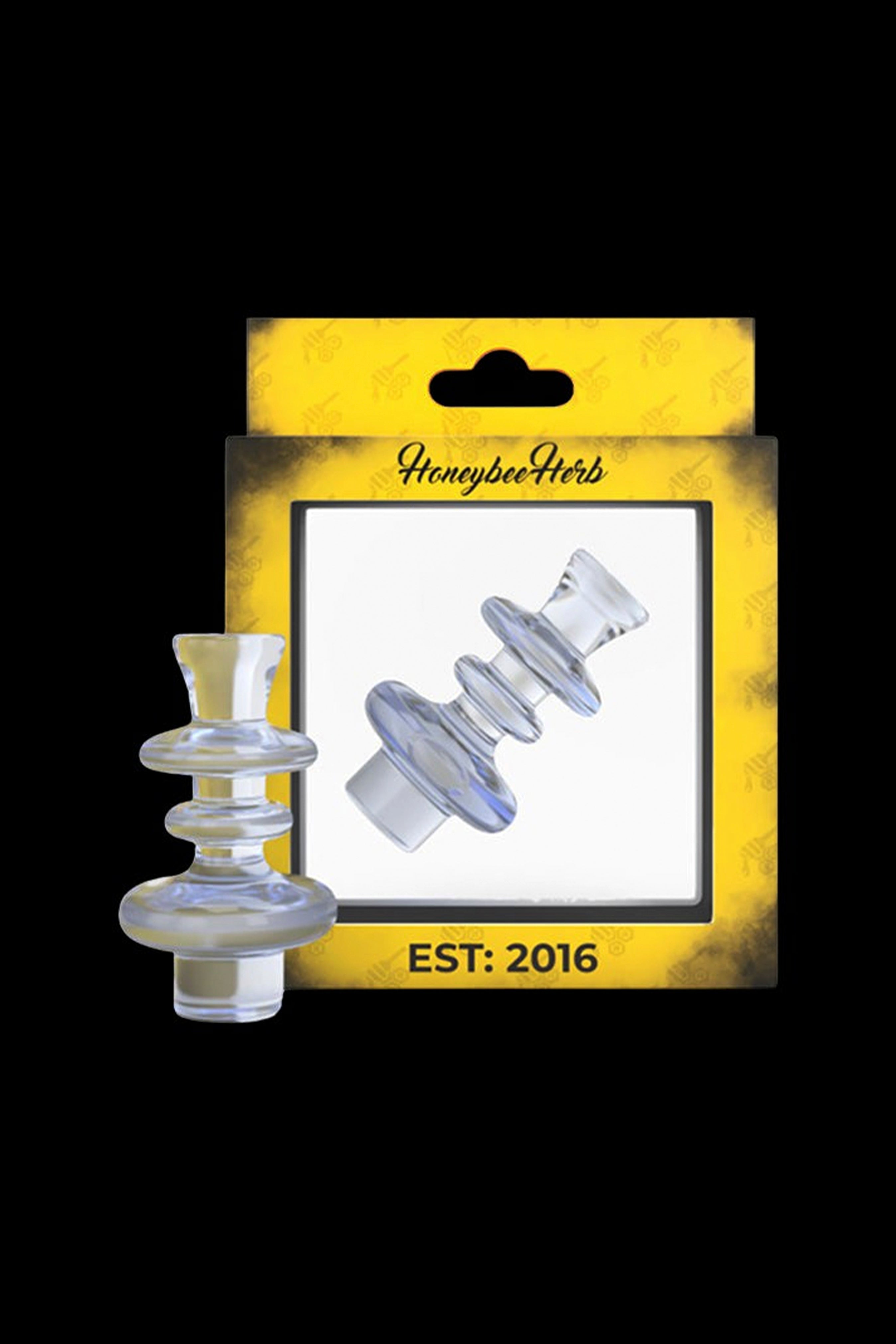 Honeybee Herb titanium nail for vaporizing cannabis concentrates, packaged on a yellow card with “EST: 2016” printed below.