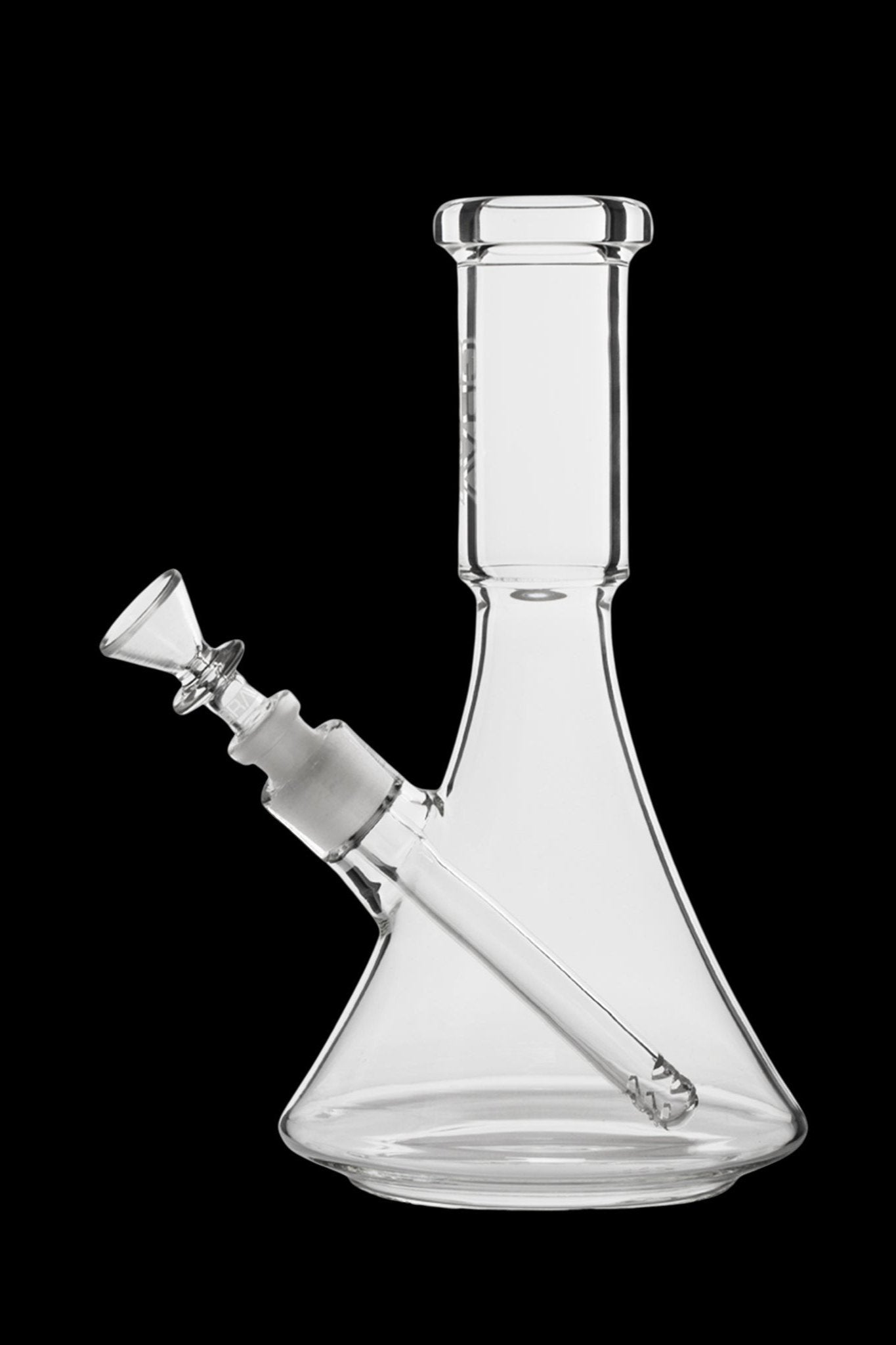 Clear glass beaker bong with a downstem.