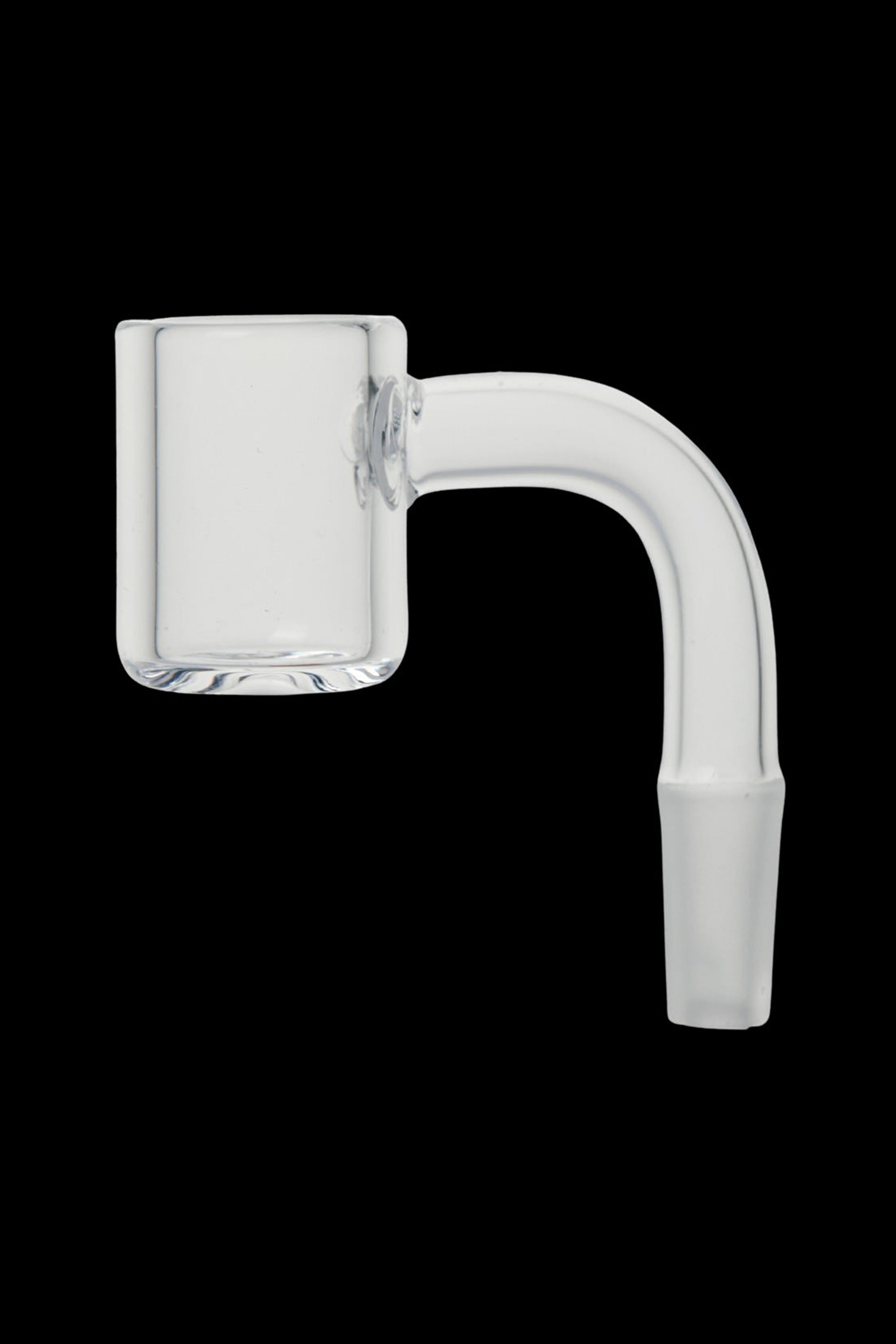 Clear quartz dab rig nail with a bent neck.