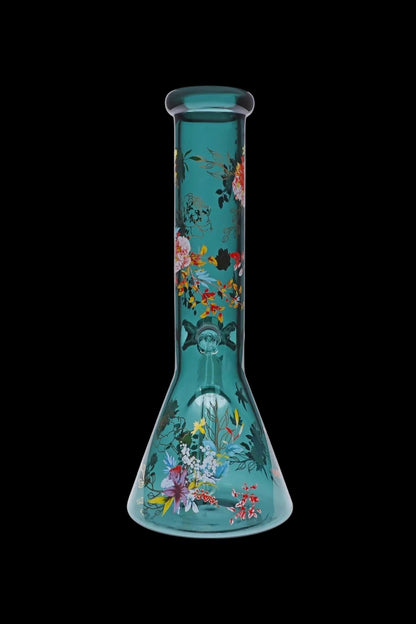 Famous Design Floral Lush Beaker Bong - Teal