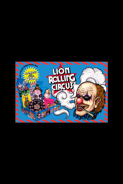 Bright boxed artwork showing a grinning clown and product display for Lion Rolling Circus Freak Pack Bundle on a blue background.