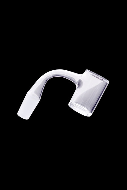 Clear quartz dab rig banger on black background.