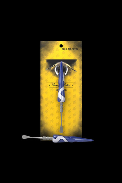 A yellow and black cannabis oil vape cartridge package featuring a bee illustration and the text “Honey Herbs.”