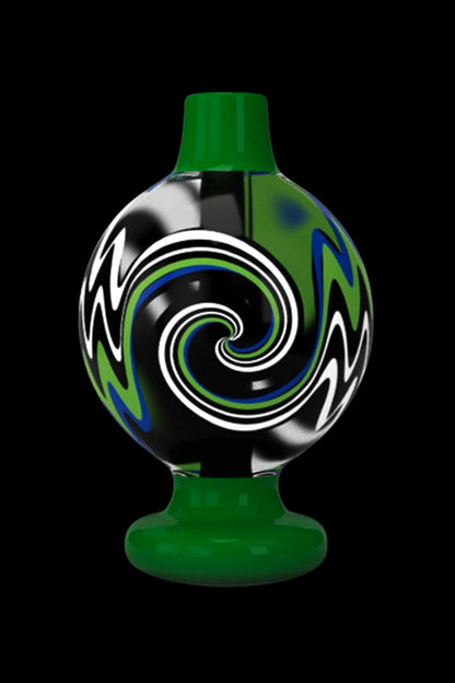 Green glass oil rig with swirling white, black, and green patterns.