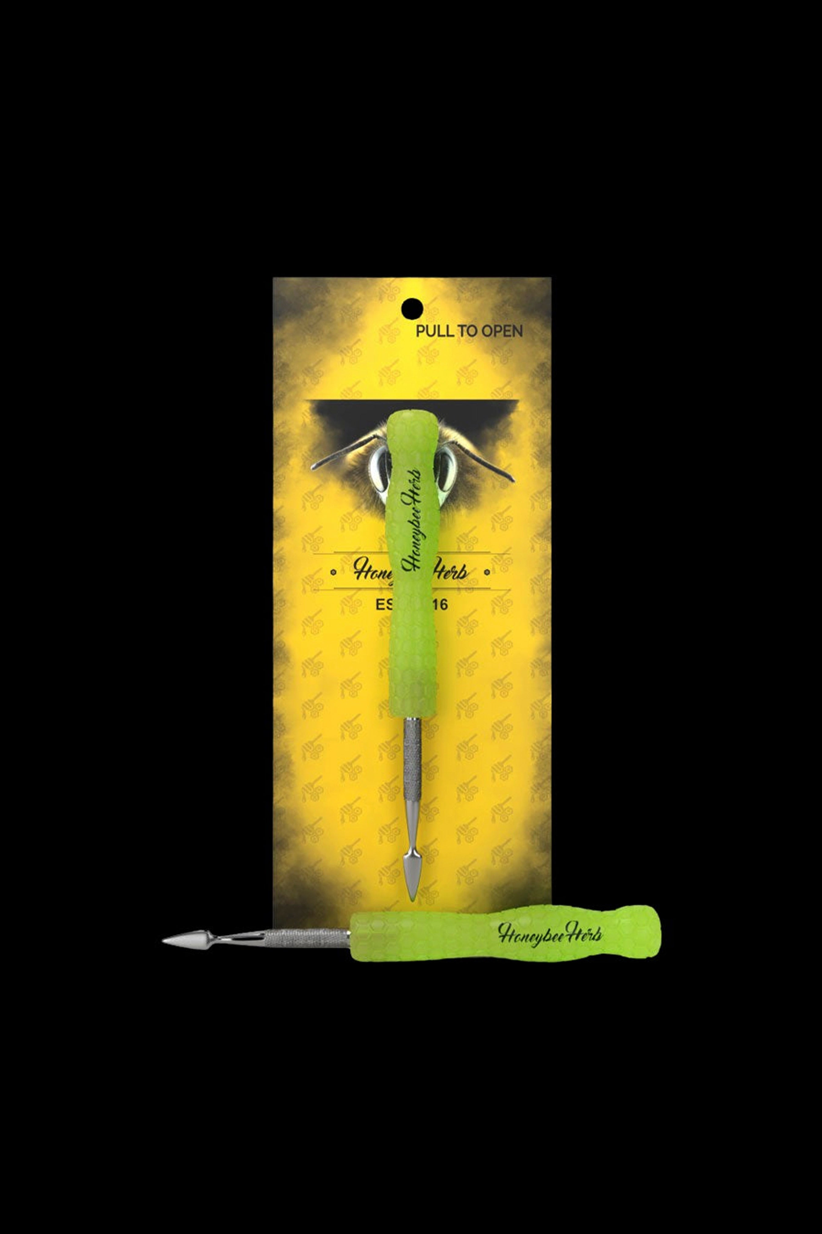 Packaged green cannabis dab tool with “Honeybee Herbs” branding.
