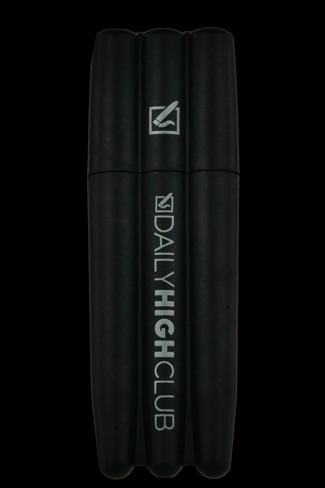 Black, elongated cannabis case with “Daily High Club” vertically embossed on the side.