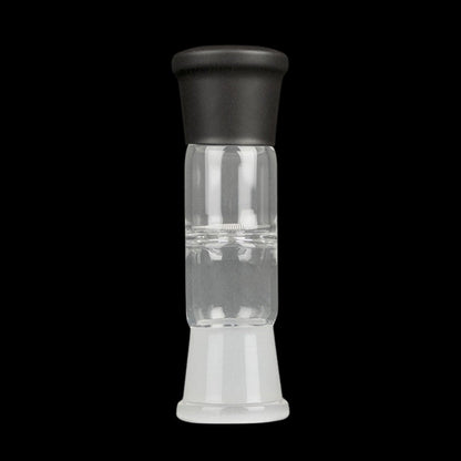 Glass oil rig bubbler with black mouthpiece.