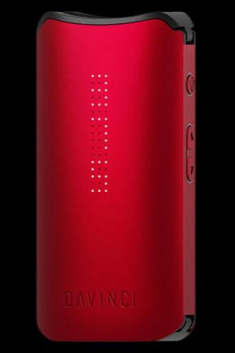 Red Davinci IQ2 vaporizer with perforated front panel.