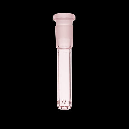 Pink glass downstem for a water pipe.