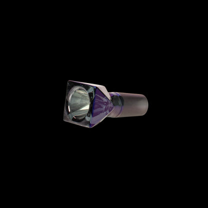 Iridescent glass cannabis bowl against a black background.