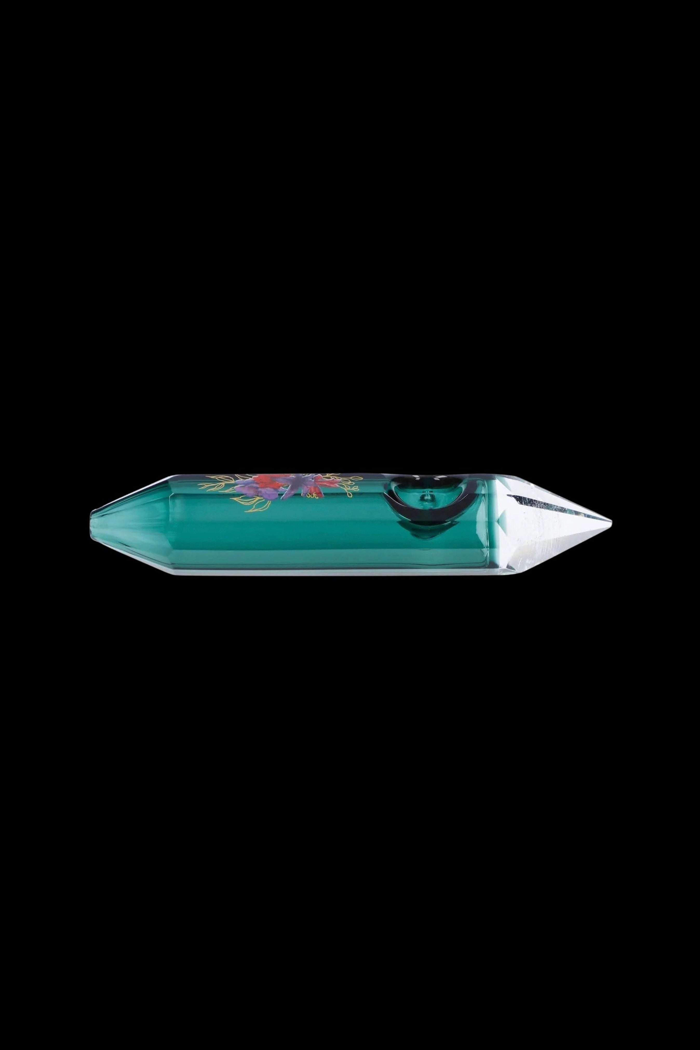 Famous Design Floral Lush Crystal Hand Pipe - Teal