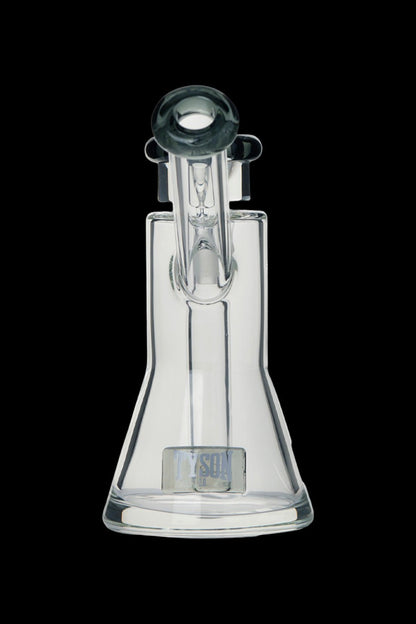 Clear glass rig with intricate design and bubbler mouthpiece.