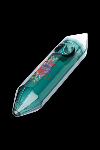 Famous Design Floral Lush Crystal Hand Pipe - Teal