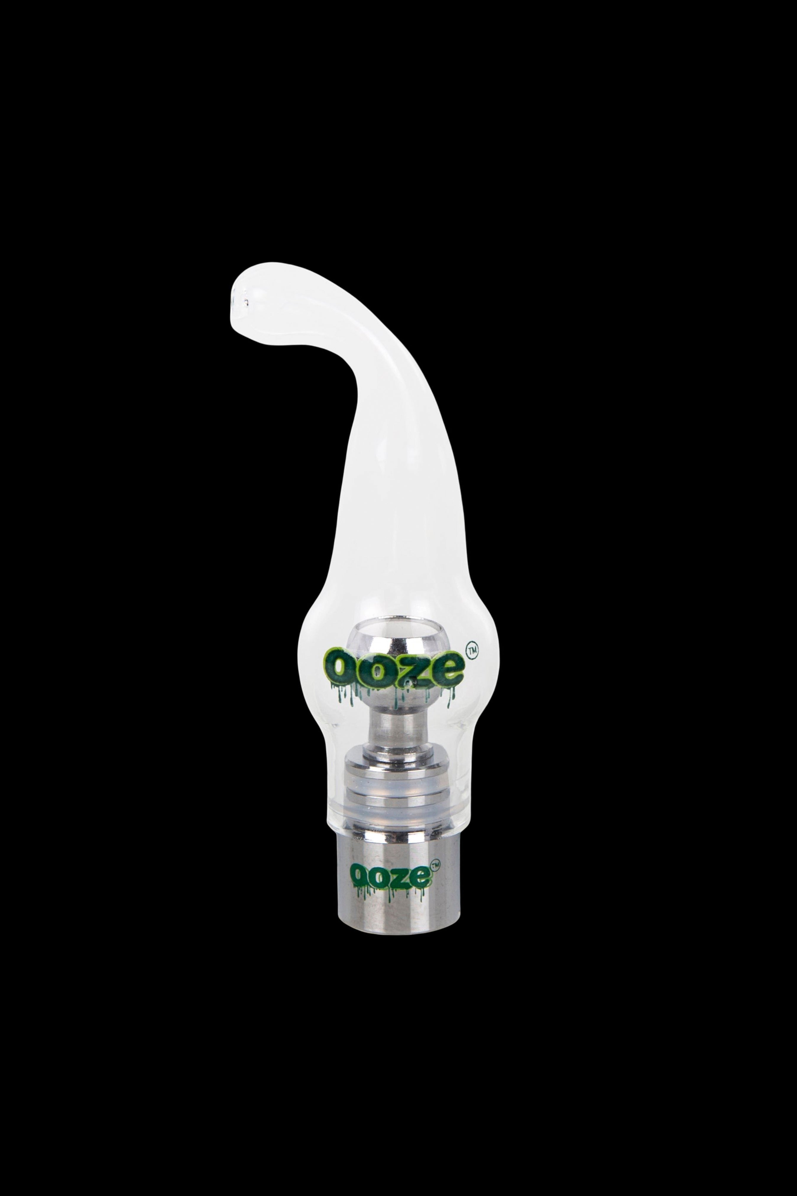 Clear glass dab rig attachment with green ""Ooze"" branding."