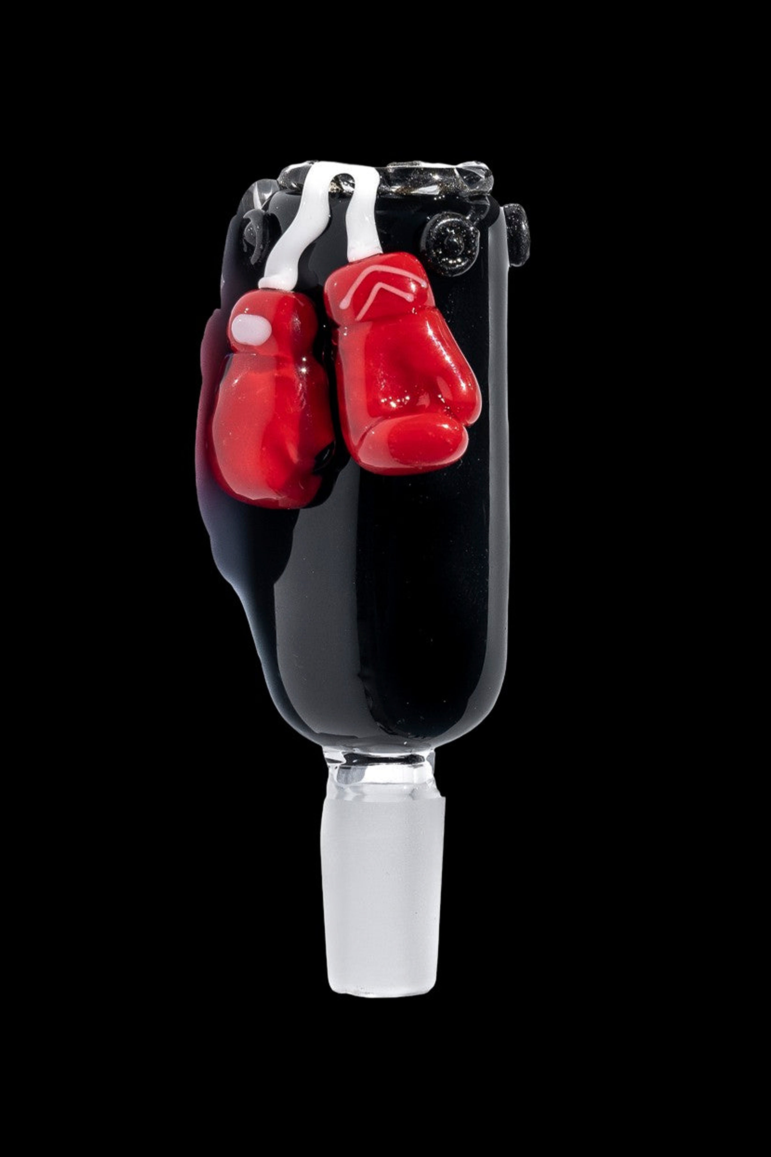 Hand-blown glass cannabis pipe shaped like a boxing glove.