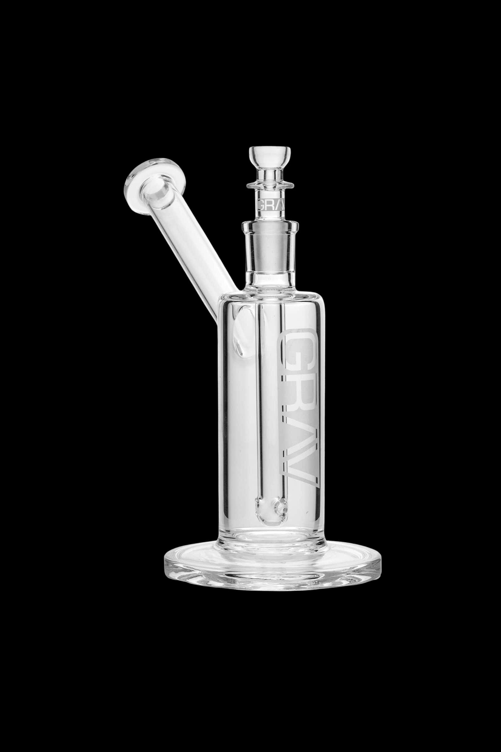 Clear glass water pipe (rig) with a bubbler design, featuring a glass bowl and mouthpiece.