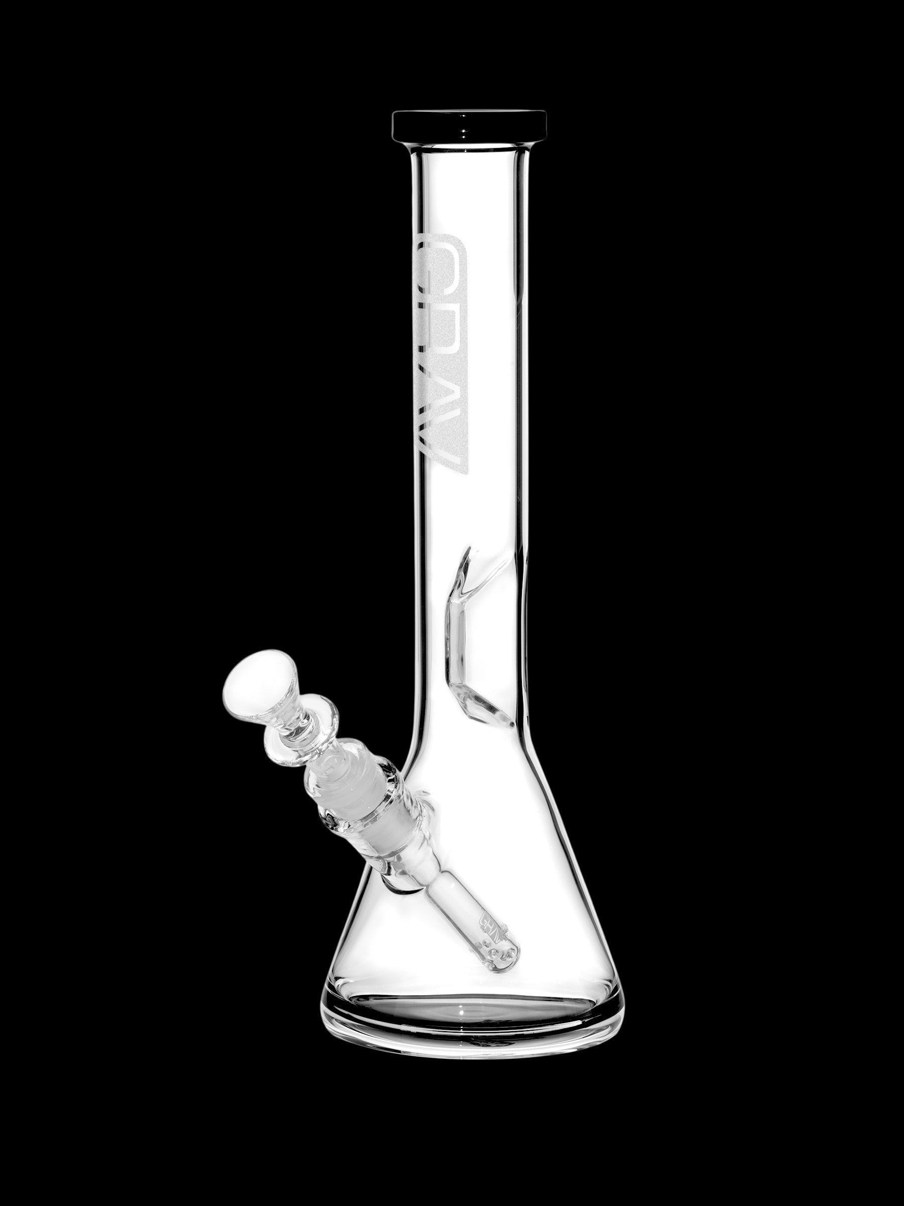 Clear glass bong with a downstem and bowl.