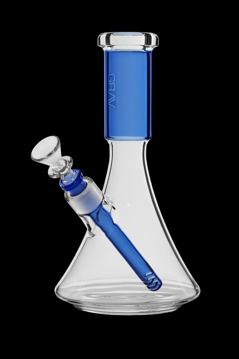 Blue and clear glass water pipe (bong) with a glass bowl.