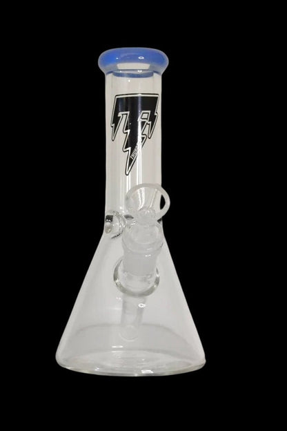 Glass bong with lightning bolt design.