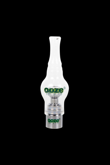 Clear glass dab nail with “ooze” branding against a black background.