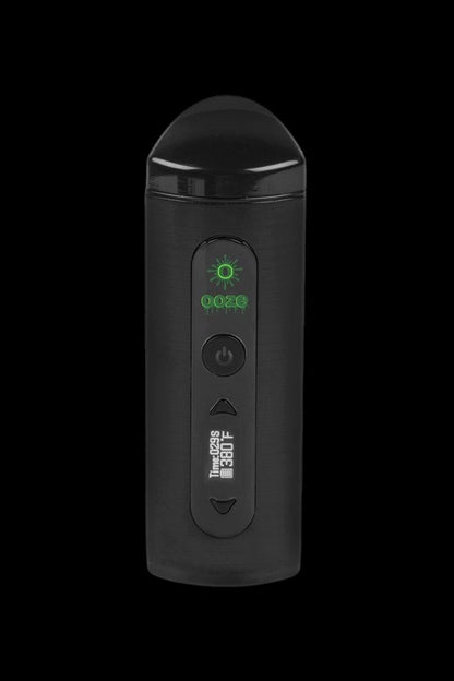 Black Ooze vaporizer pen with digital display showing time and temperature.