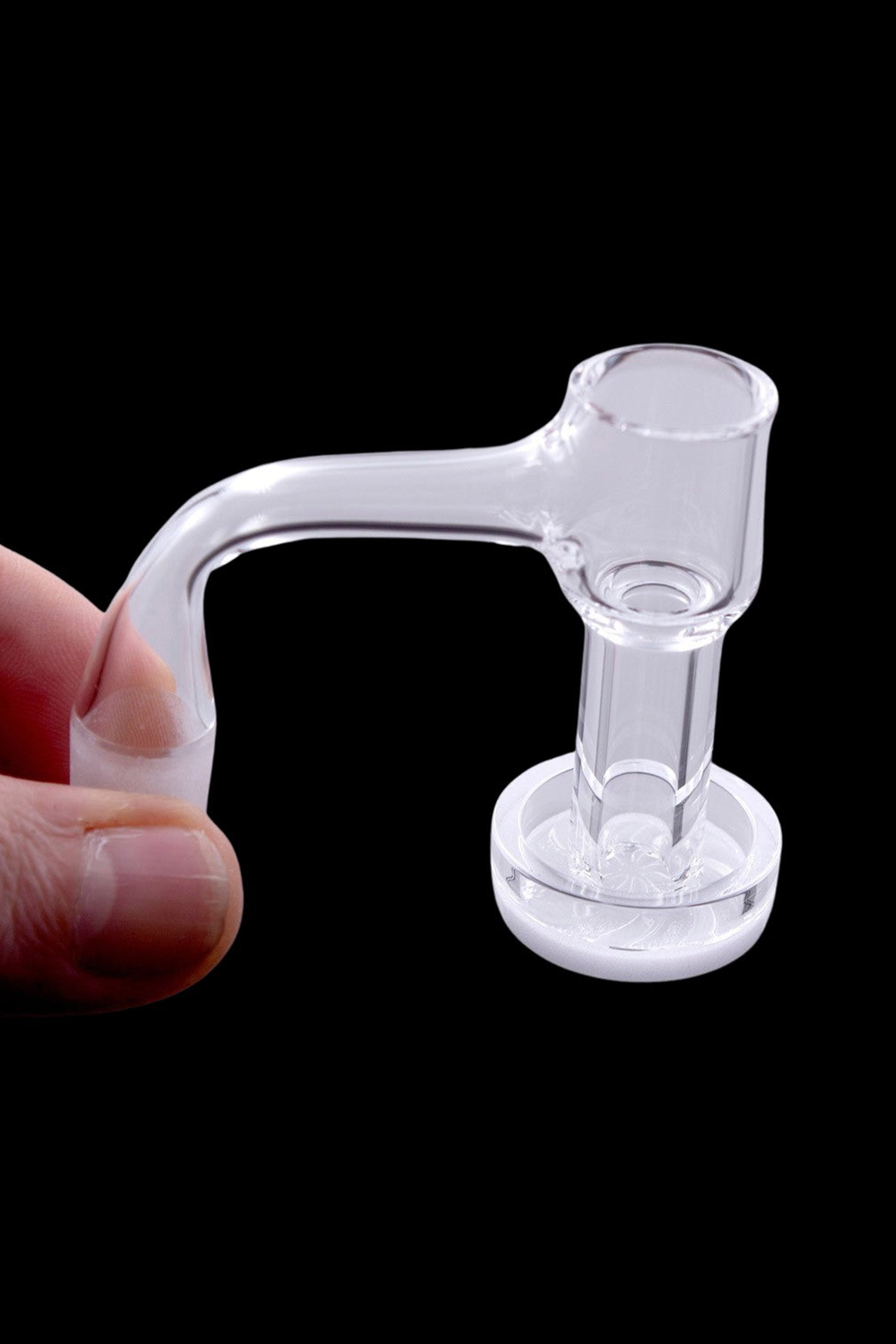 Clear quartz dab nail for vaporizing cannabis concentrates.