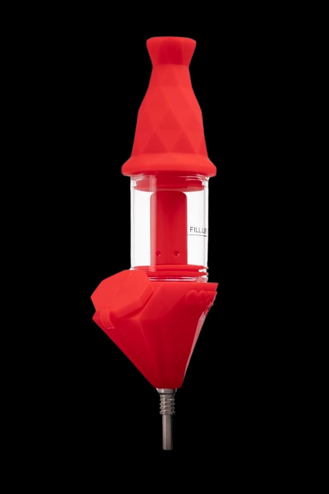 Red silicone nectar collector with a titanium tip.
