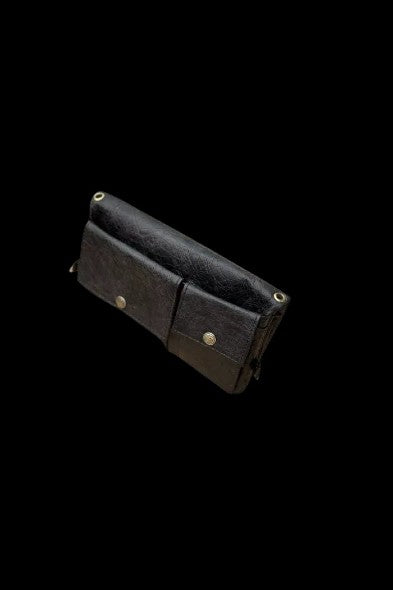 Black cannabis smell-proof pouch with two exterior pockets.