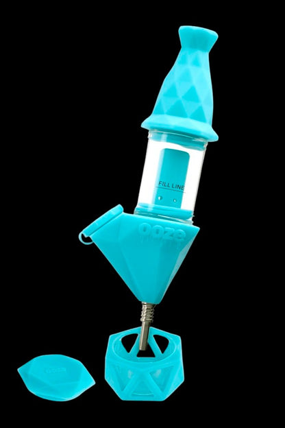 Blue silicone oil rig with removable downstem and mouthpiece.