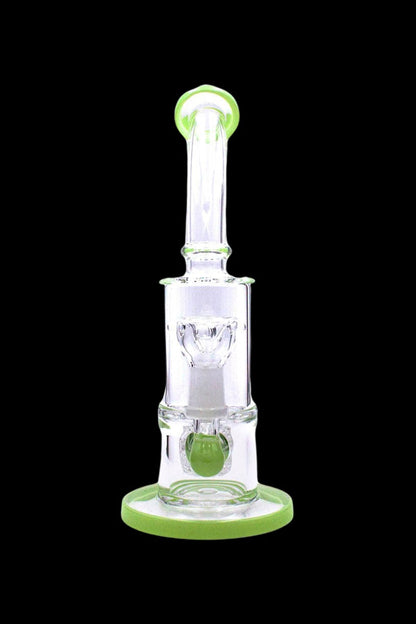Green and clear glass water pipe (bong) with percolator.