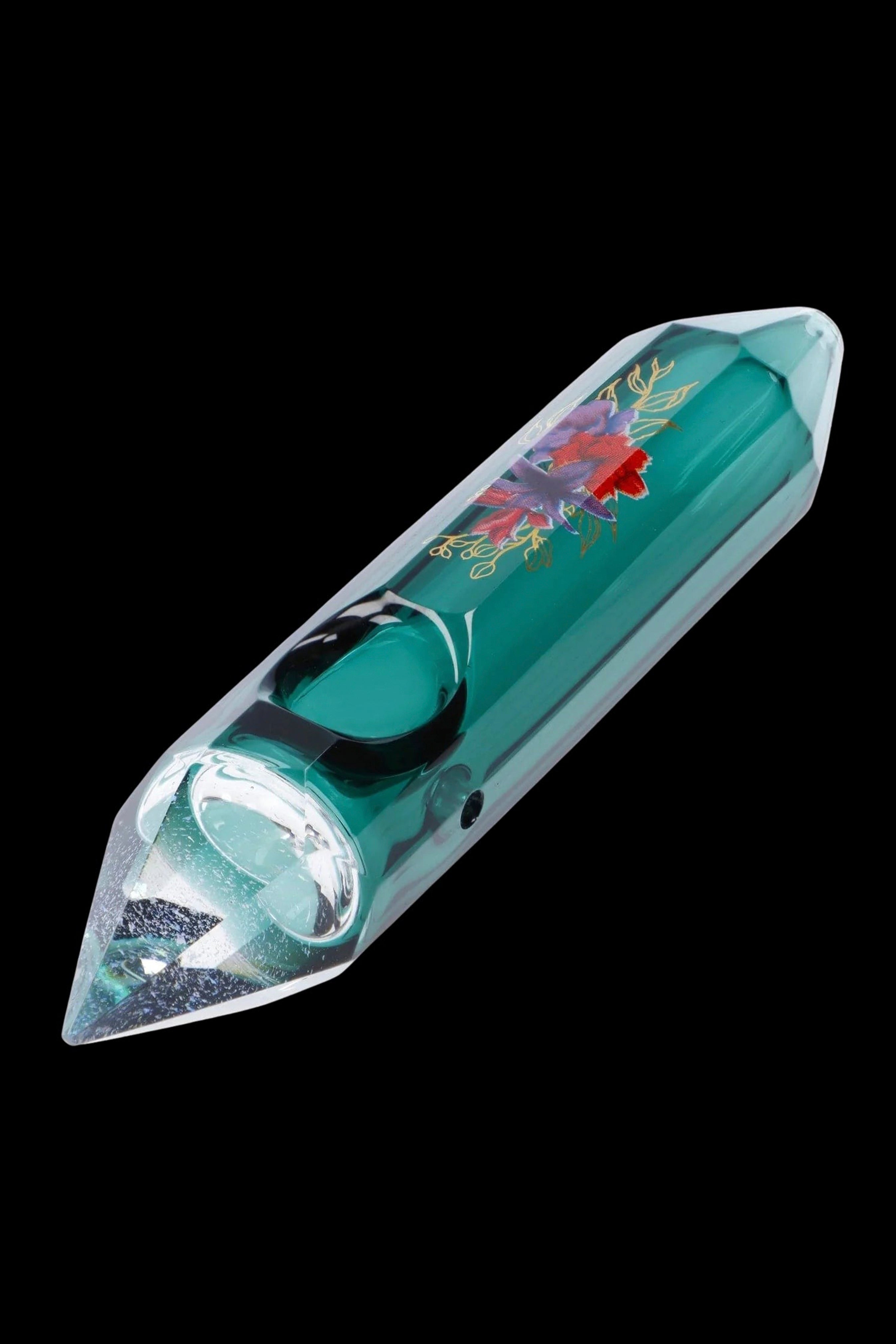 Famous Design Floral Lush Crystal Hand Pipe - Teal