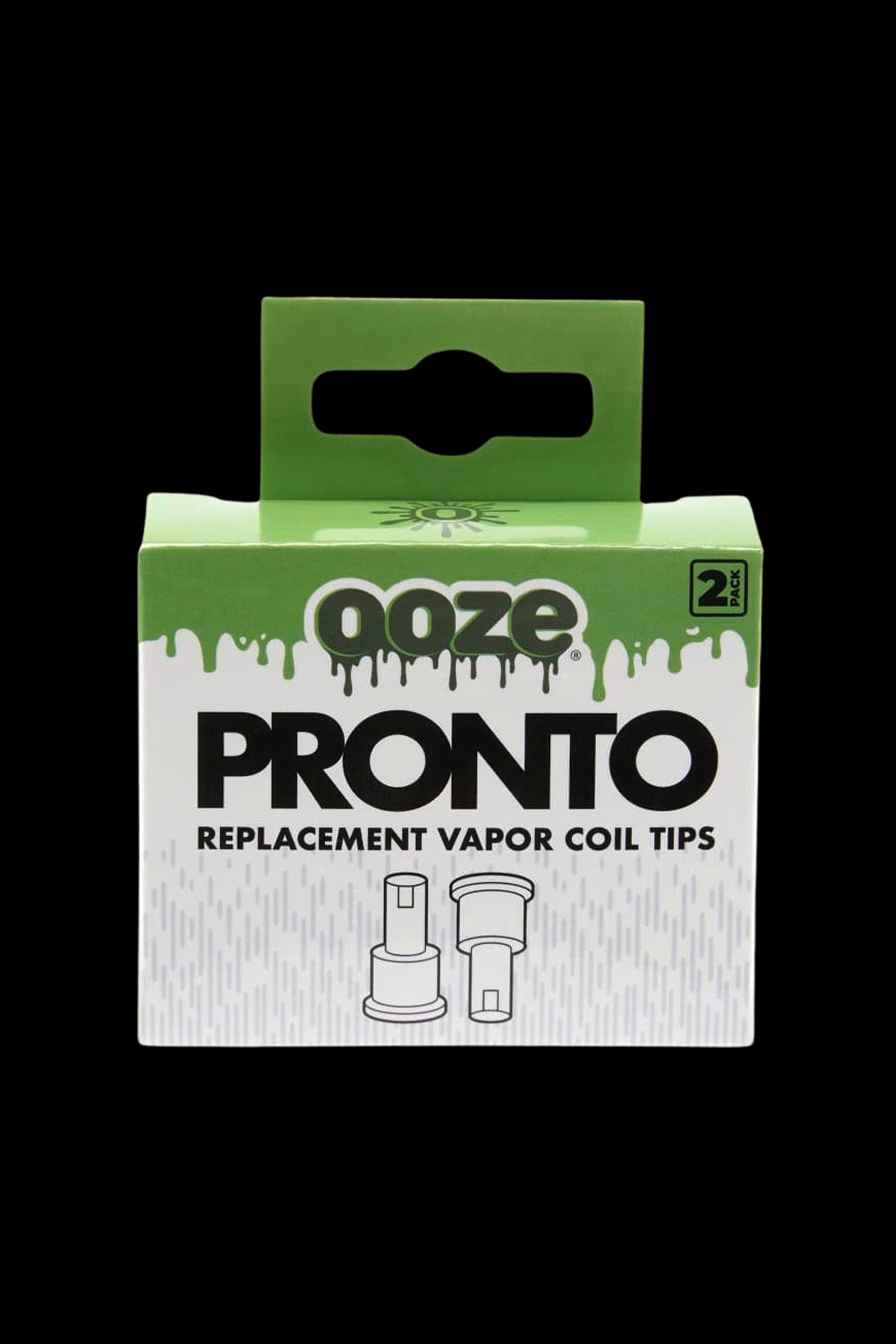 Ooze Pronto replacement vapor coil tips packaging, a green box displaying product illustrations and branding.